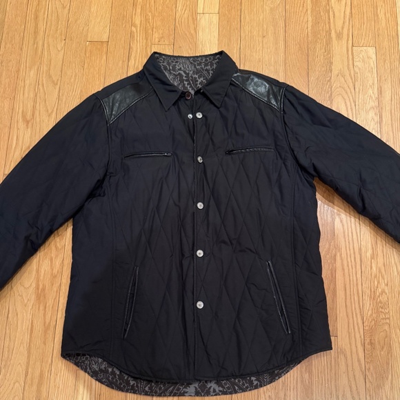 ETRO - Men's Lightly padded Jacket with leather trim - Black with paisley lining - Picture 1 of 14